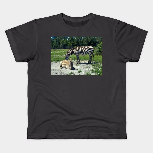 Zebra Mom and Baby Kids T-Shirt by KarenZukArt